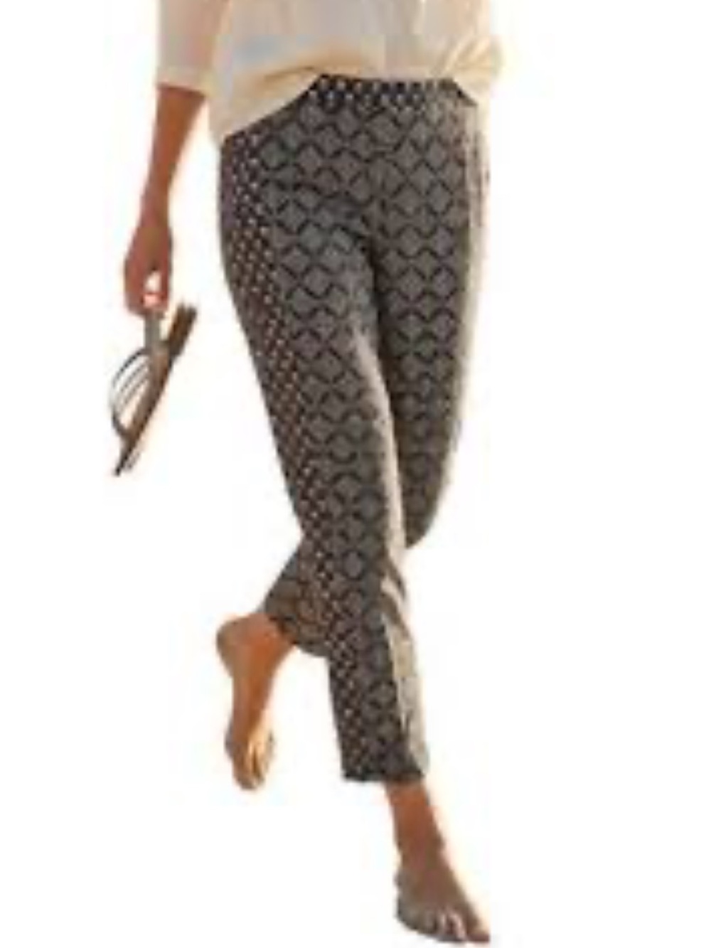 Michael Stars Printed Smocked Waist Jogger Pants Black Cream Pockets Sz Large